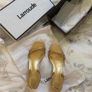 Larroude Gold Sandals with Minimalist Design